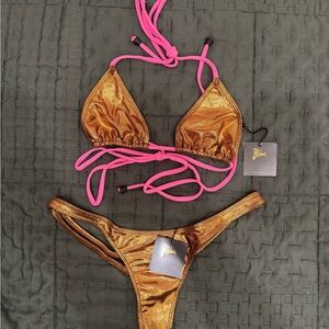 Meltdown Vibrant Gold Bikini with Pink Accents set